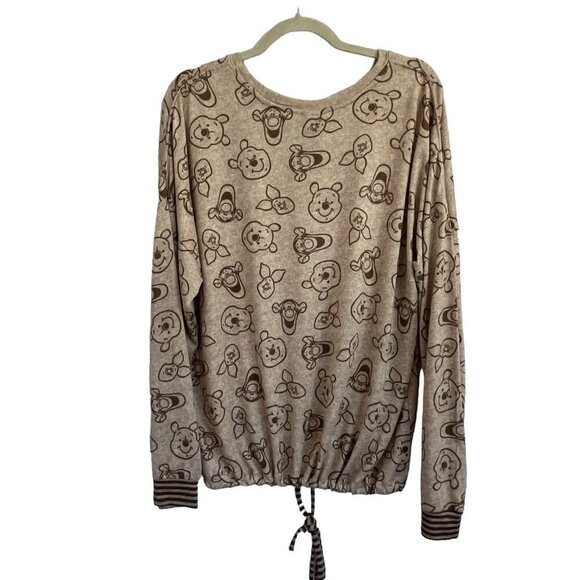 Disney Womens XL Winnie The Pooh Character All Over Print Pajama Top Brown - Picture 2 of 8